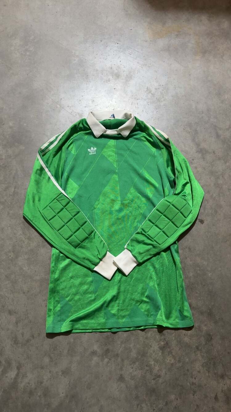 Vintage 1980s Adidas Goalkeeper Football Shirt Green Template Soccer Jersey #1